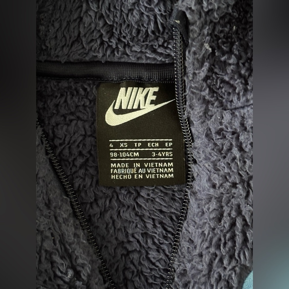 Nike Navy Blue Sherpa Hooded Sweater Jacket Size 4 - Picture 4 of 7